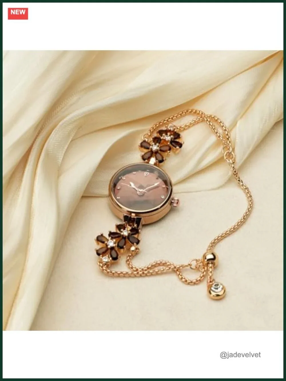 Women's Crystal Quartz Bracelet Watch Floral Dial Waterproof 29.5mm